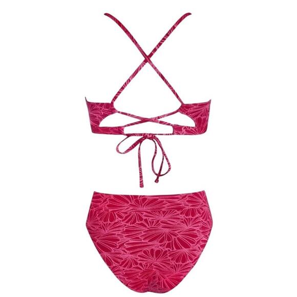 Cupshe XS Pink Floral Bikini Set Women’s 2-Piece Scalloped V-Neck High Waist - Picture 4 of 8